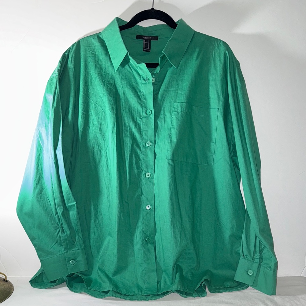 Forever 21 Green Oversized Button-Up Blouse Size XL NWOTGS